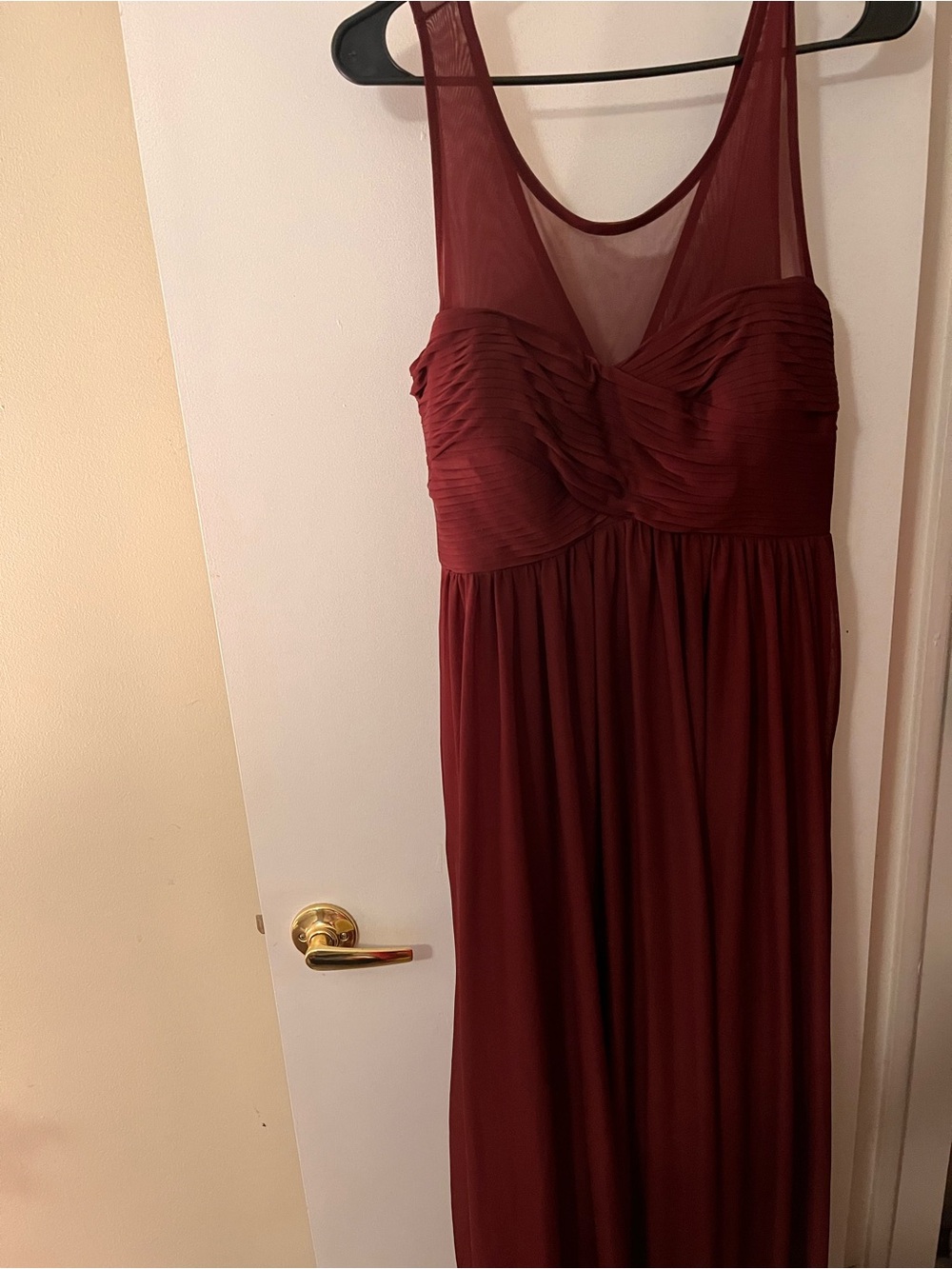 Birdy Grey Burgundy Mesh-Top Maxi Dress